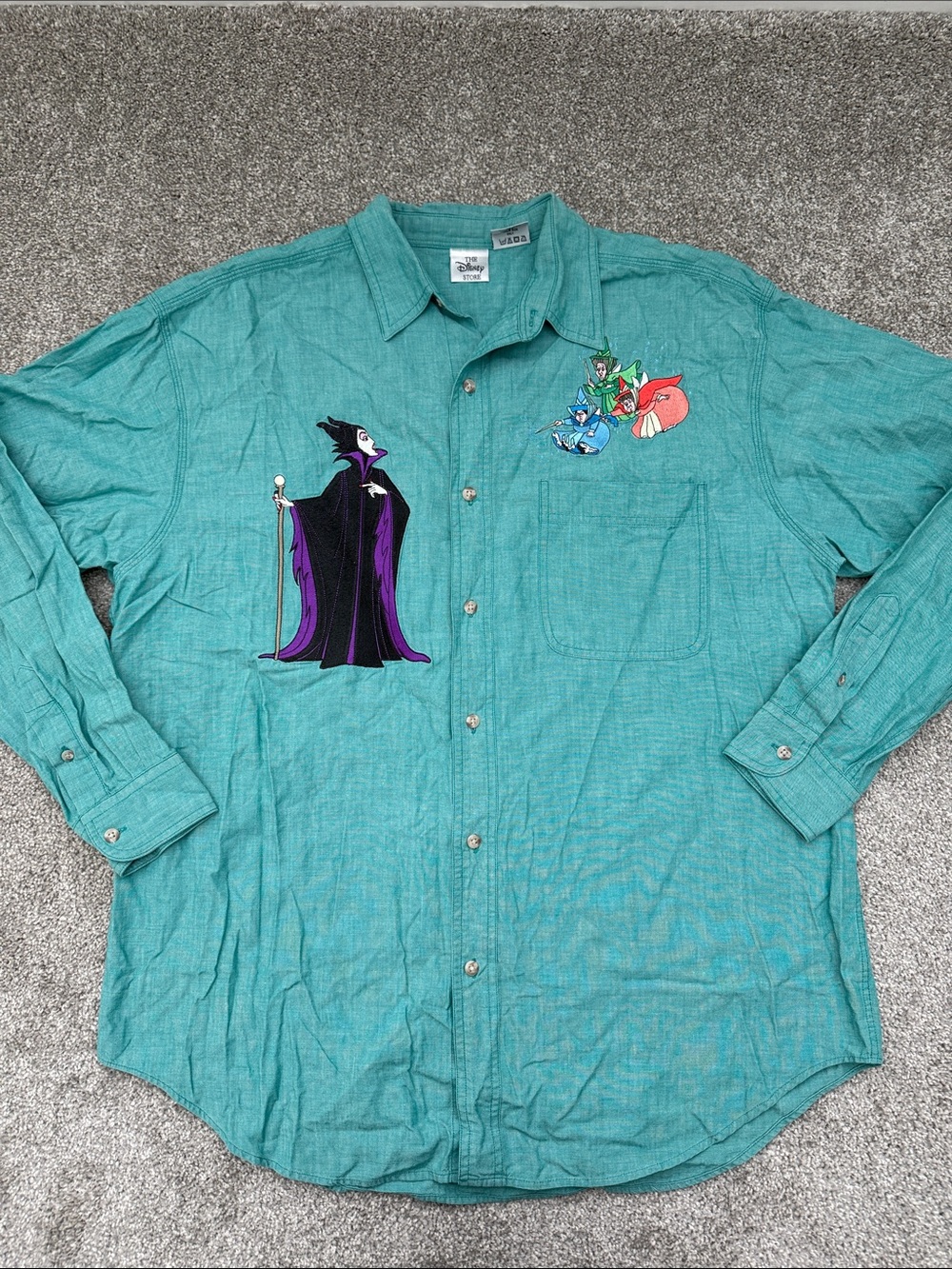 Vintage Disney Store Maleficent Embroidered Button-Up Shirt